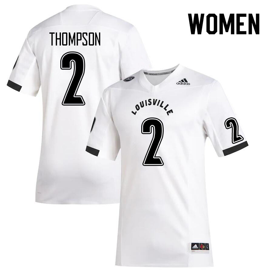 Women #2 Jadon Thompson Louisville Cardinals College Football Jerseys Stitched Sale-White - Click Image to Close